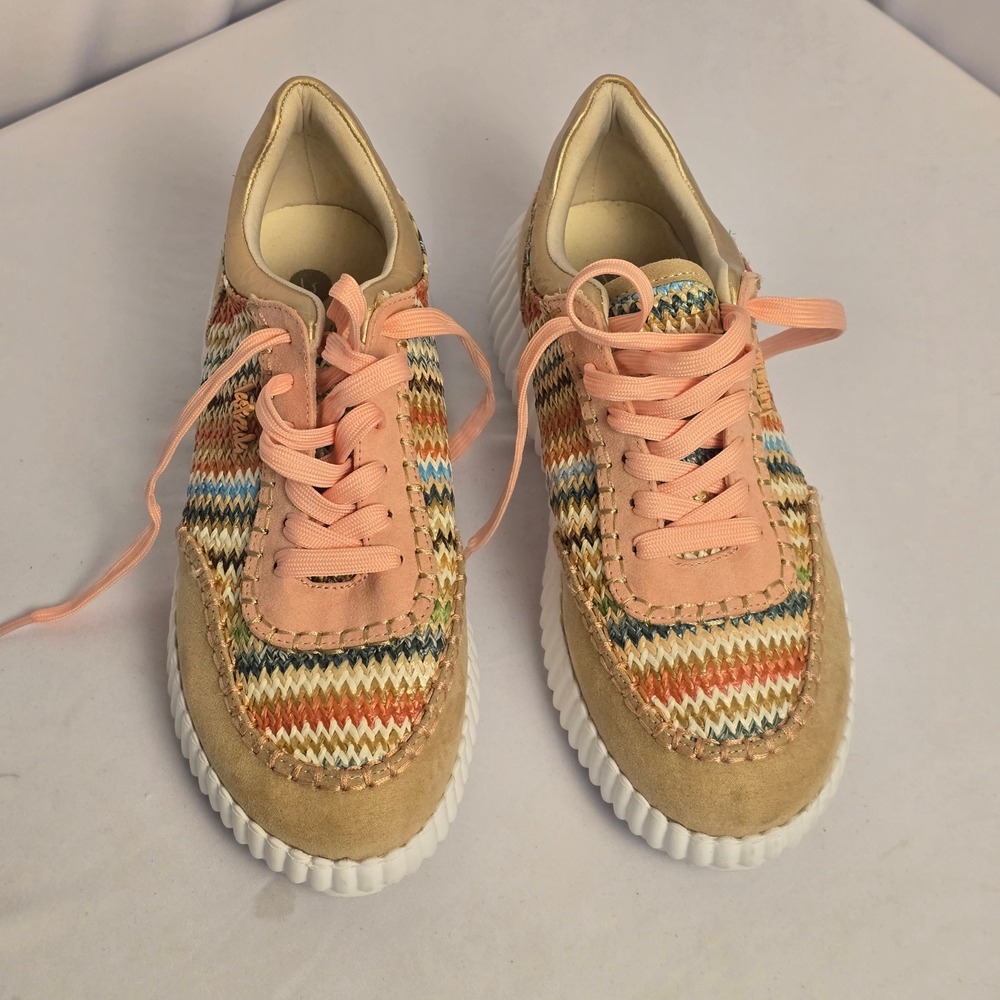 La Strada Womens Multi Color Chevron Knit Platform Sneakers Gold Metallic Sz 40